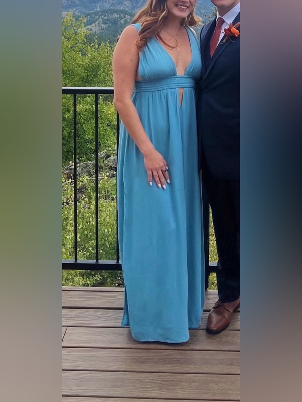 Forever 21 Flowy Blue Plunge V-Neck Maxi Dress